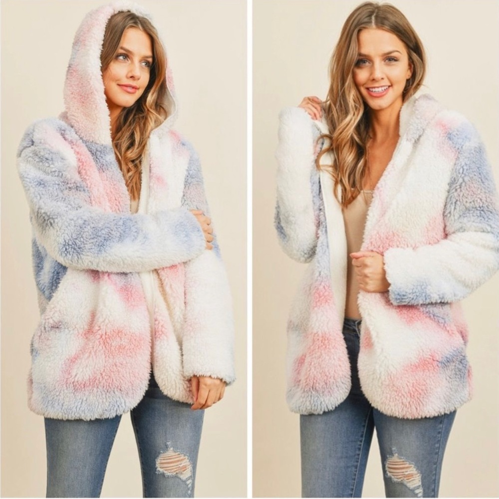 Tie dye rainbow soft faux fur coat